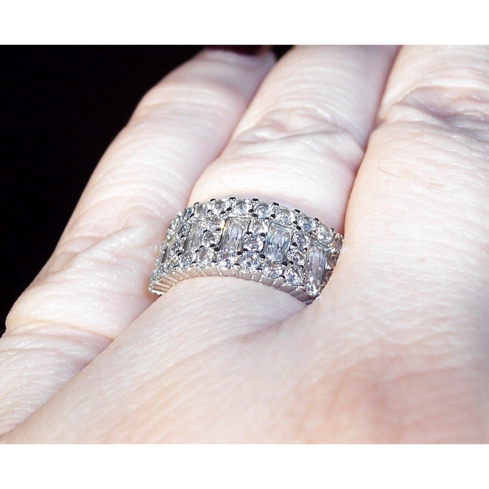 STAINLESS STEEL Round & Baguette. Cubic Zirconia Band Ring - Picture 5 of 14